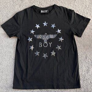 Boy London Tee- Men's Medium - Black with Silver Stars Around Eagle - EUC